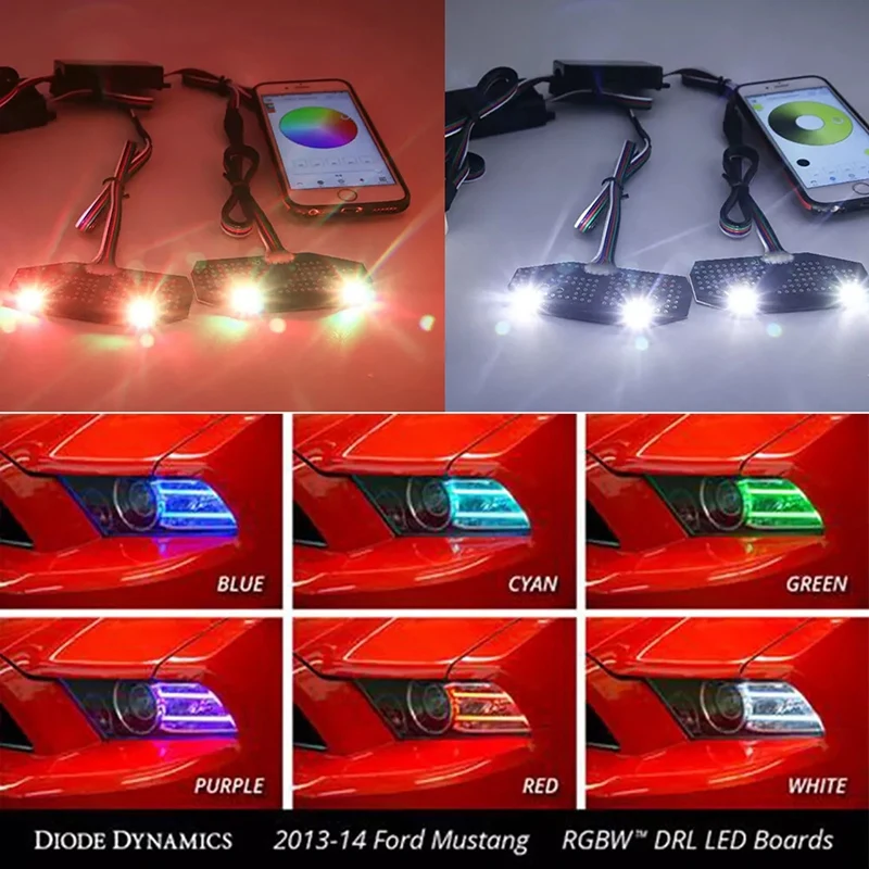 Bluetooth Control RGBW Multicolor LED DRL Board Light Kit Daytime Running Lights For Ford Mustang 2013-2014