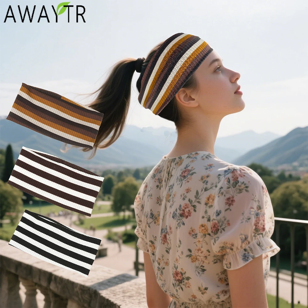 

AWAYTR Muted Stripen Pattern Elastic Headbands Fashion Fabric Wide Headband Plastic Hair Accessories For Women Trends