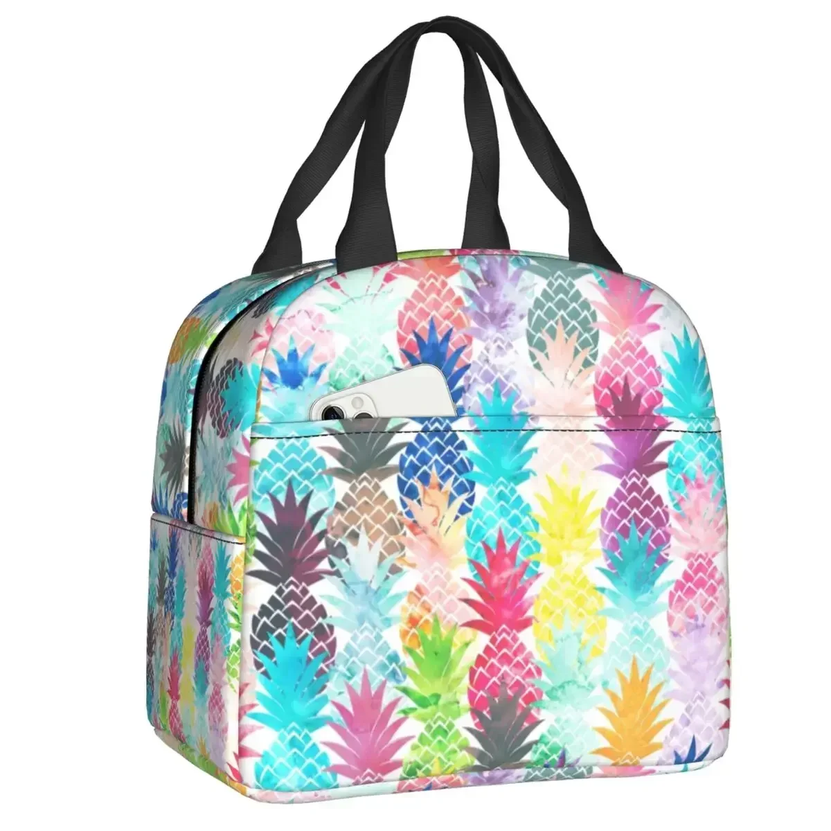 Hawaiian Pineapple Tropical Watercolor Thermal Insulated Lunch Bags Portable Lunch Tote for Kids School Multifunction Food Box