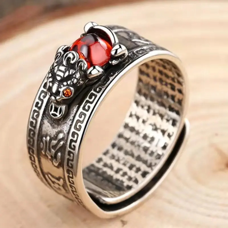 Fengshui Pixiu Amulet Protection Fortune Ring Adjustable Buddhist Creative Women Jewelry Gift Ring Lucky Health Good Luck Amulet