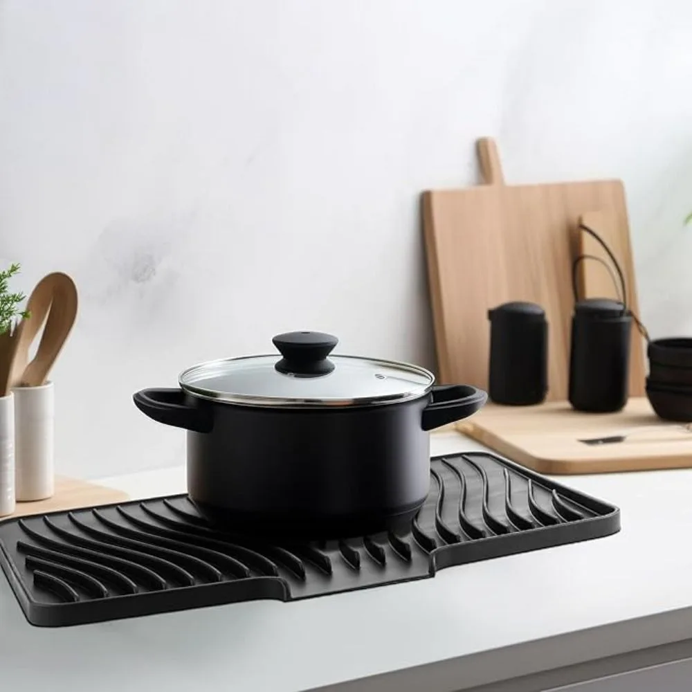 

Heat Resistant Silicone Draining Board Mat Nonslip Large size Kitchen Dish Drainer Pad Diversion Opening Slope Dish Drying Mat