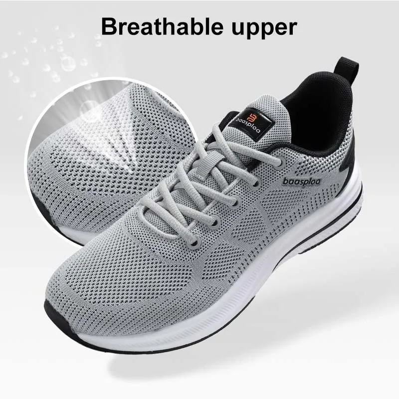 Baasploa Men Running Shoes New Mesh Breathable Casual Sneakers Male Lace-Up Comfort Lightweight Sport Shoes Non-Slip Outdoor