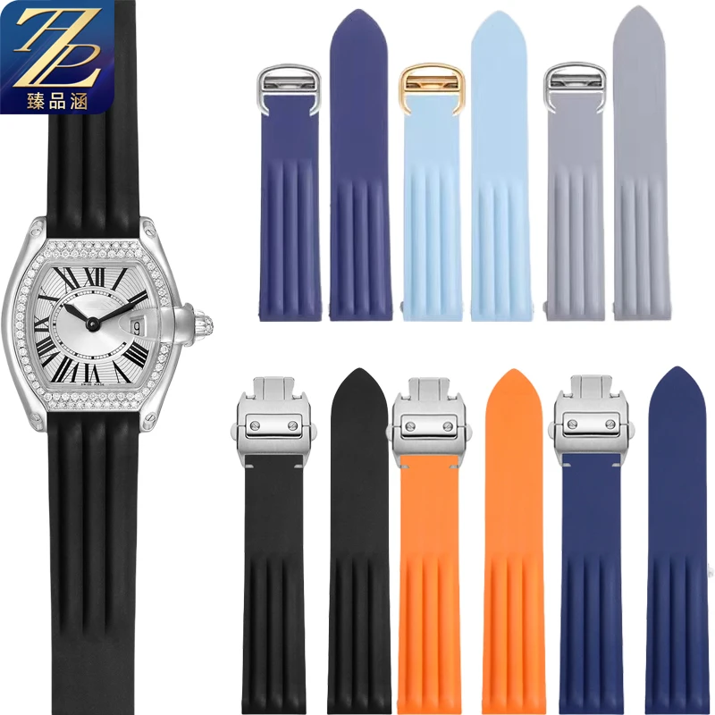 

19mm Quality Release watchband For Cartier Roadster series W6206018 WE500260 Colorful FKM Strap Folding buckle Soft bracelet