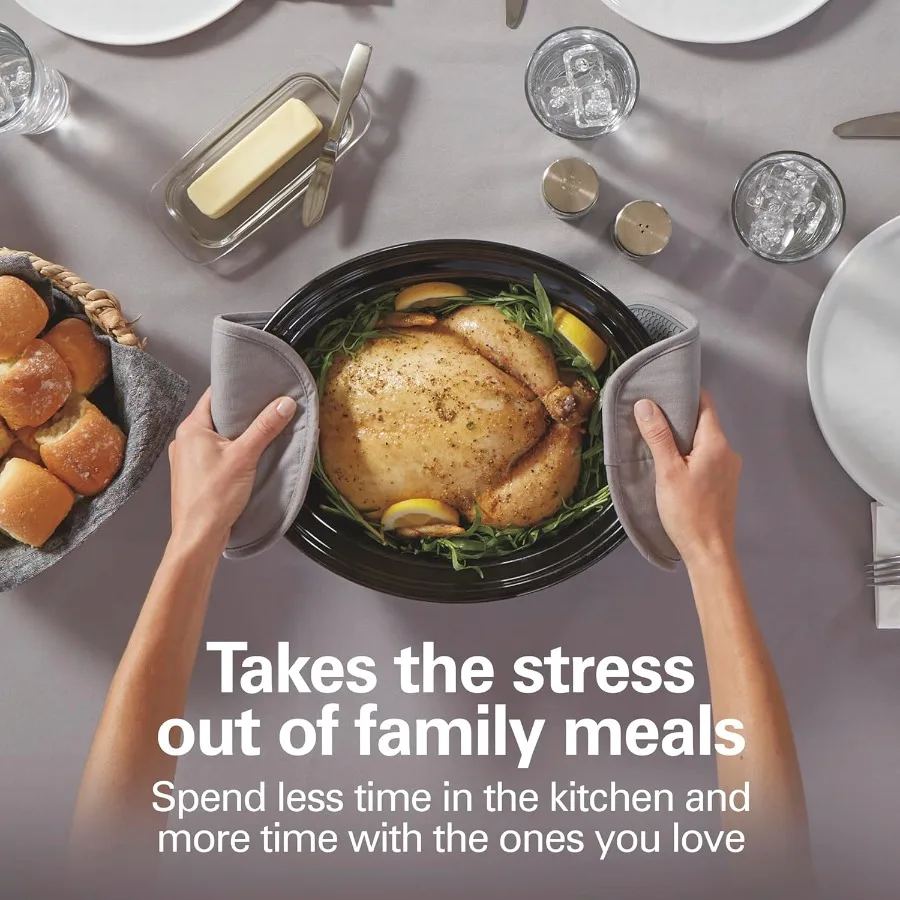 طباخ بطيء سعة 7 لتر مع مقابض قابلة للطي موفرة للمساحة للطهي المنزلي الفعال 3 إعدادات للحرارة لإعداد الوجبات متعددة الاستخدامات #6