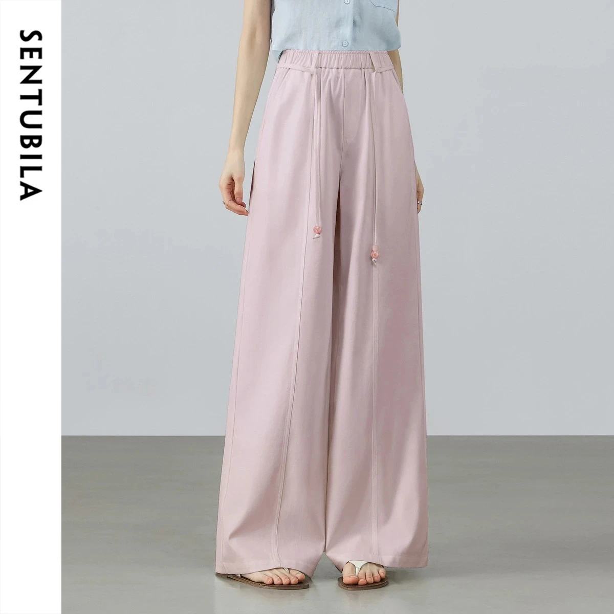 

SENTUBILA Women's Sun Protection Straight Leg Pants 2026 Summer Pink Casual Commuter Slimming Trousers with Belt 162KA4017