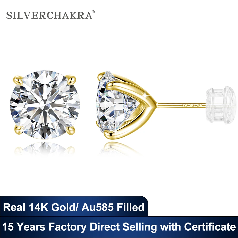 14K Gold Filled Studs Classic 4 Claws Moissanite Diamond Stud Earrings for Women 0.4 to 6ct GRA Engagement Wedding Jewelry