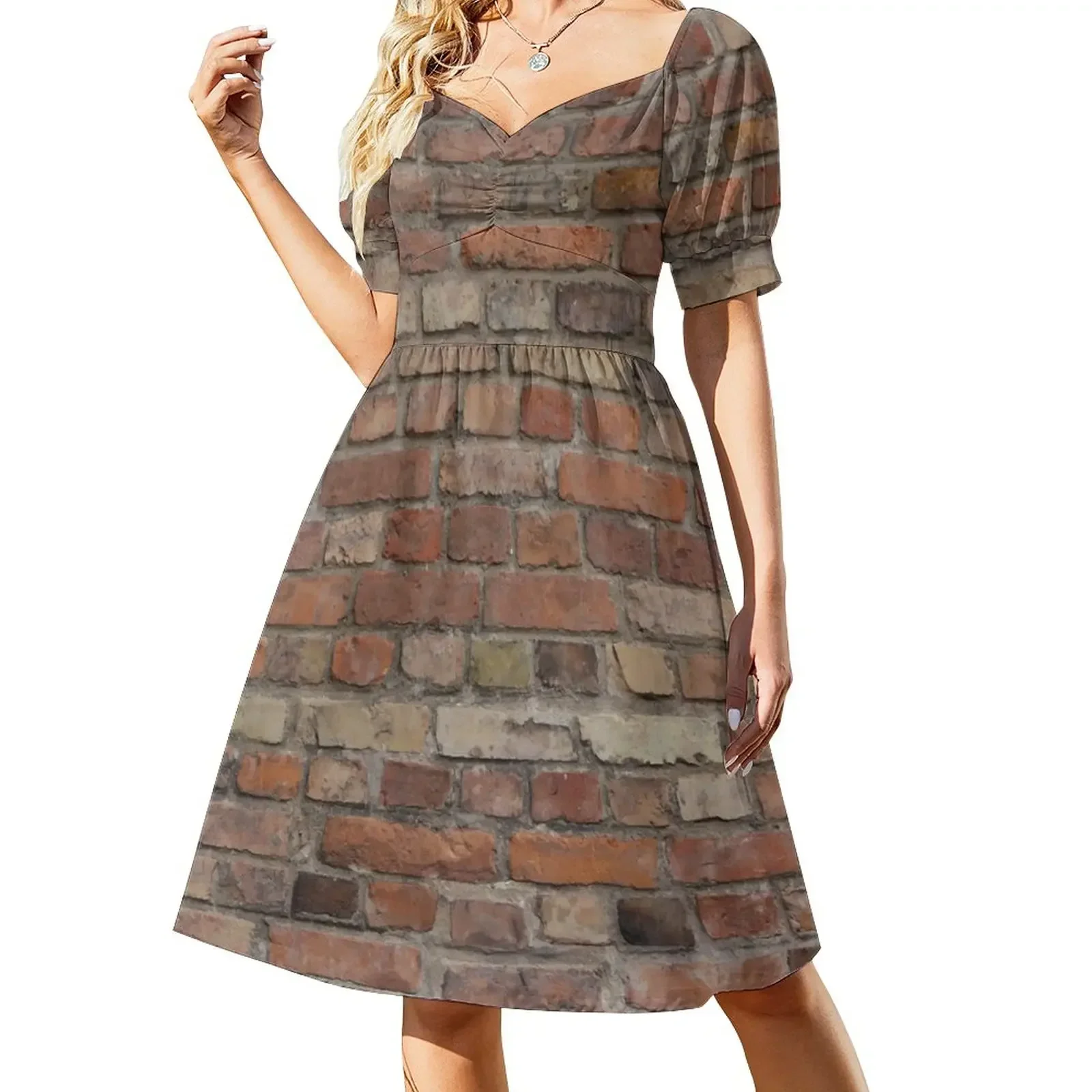 Texture Build the wall brick wall vintage with red bricks pattern slightly eroded HD Sleeveless Dress Beachwear Dress