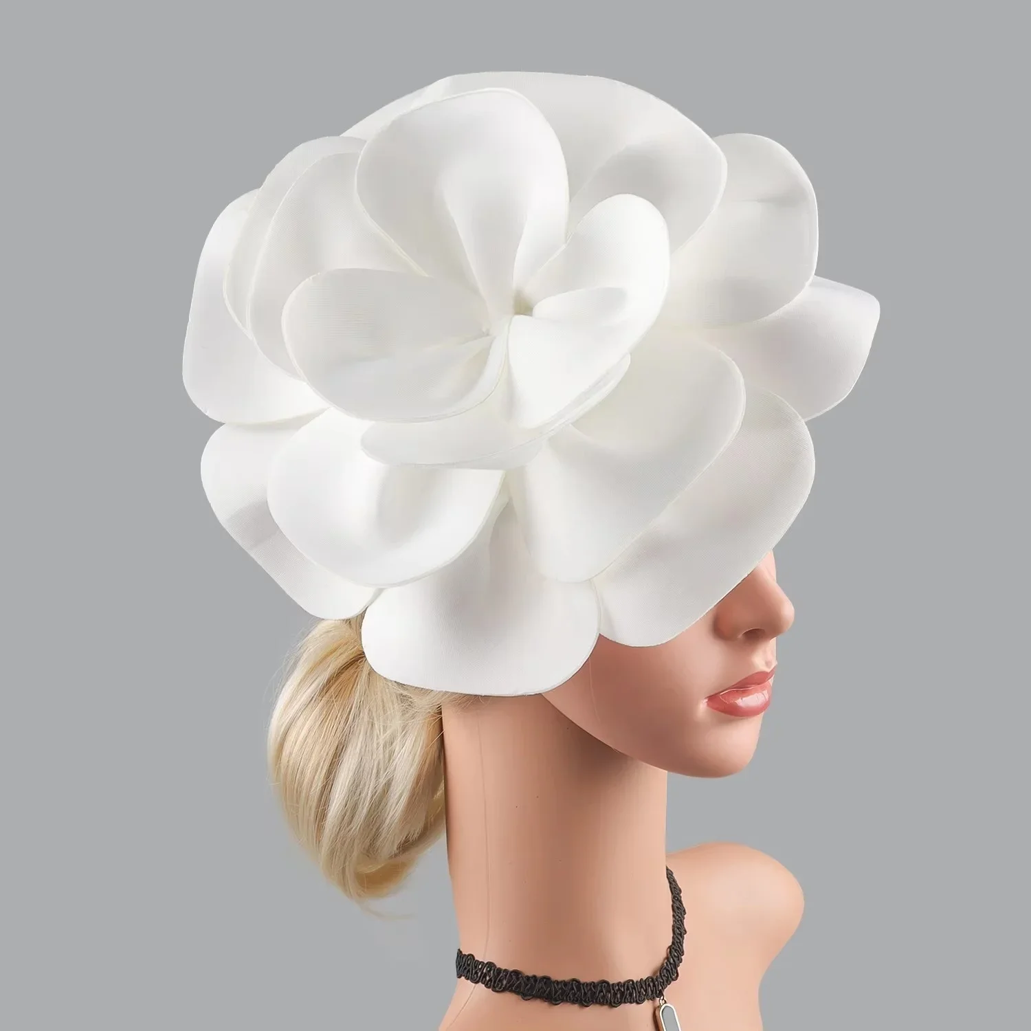 Übertriebener großer Rosenblüten-Haarschmuck, Fascinator-Hut für Damen, Haaraccessoires für Hochzeit, Teeparty, Kentucky Derby, Braut. – Detail 9
