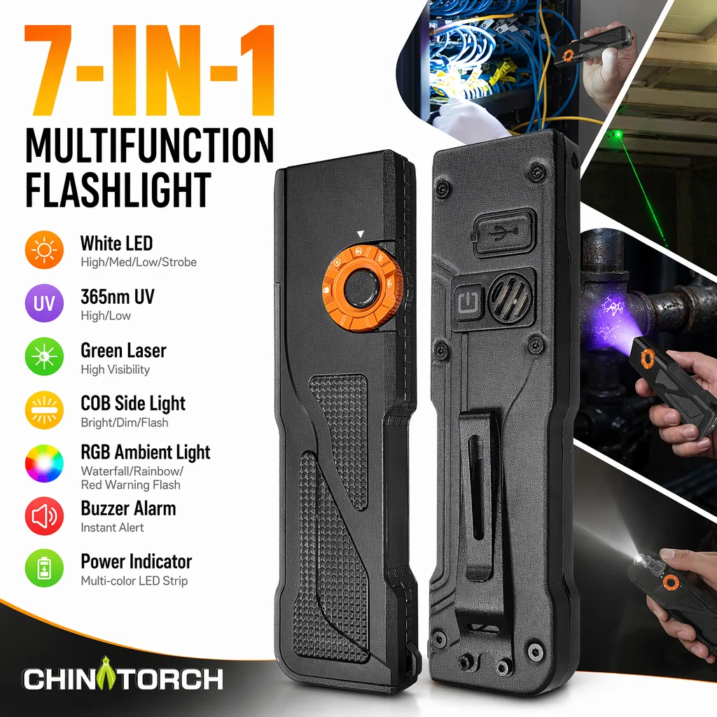 Rechargeable EDC Flashlight, 2000LM Tactical Flashlight with Ultra Bright LED & 1200mAh Battery for Repair Inspection Emergency