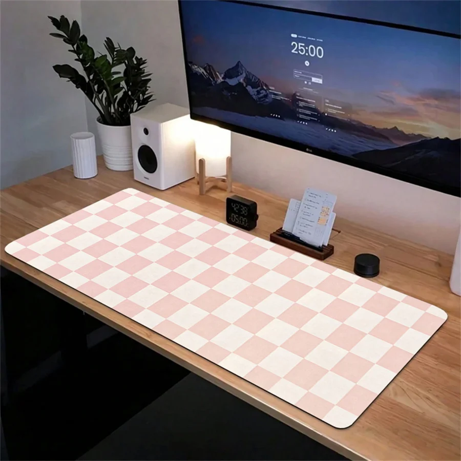 1pc Checkerboard Leather Desk Mouse Pad Non-Slip Short Plush Base Office Desk Mat Leather Mousepad Office Desk Protective Mat