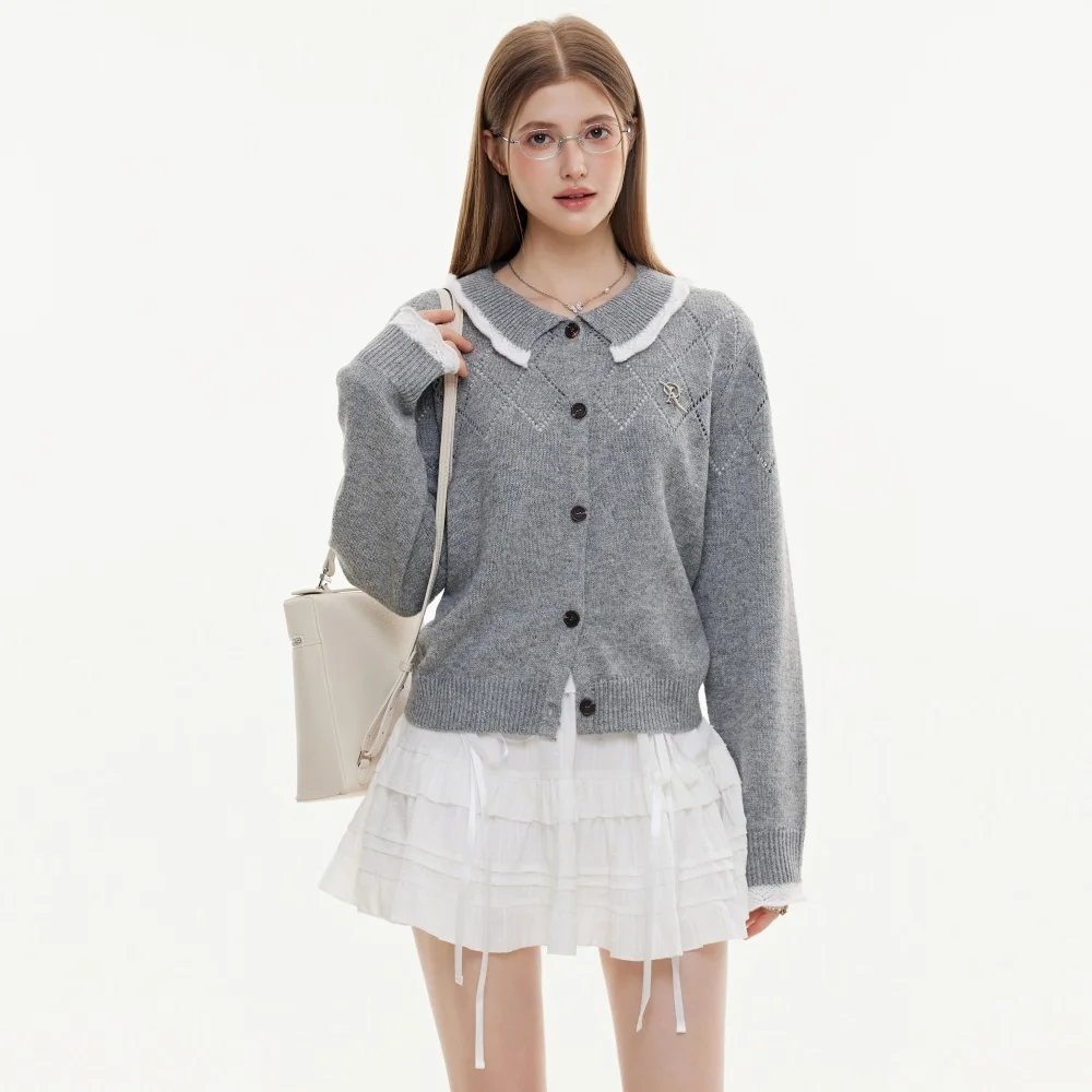 Women's Short Knitted Cardigan for Women Luxury Brand Knit Gray Button-down Cardigan 2025 Autumn New Women's Clothing Sweater