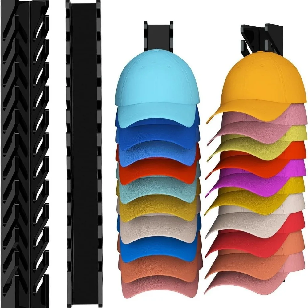 Strong Adhesive Hat Organizer Hold up to 24 Hats Acrylic Baseball Cap Organizer Plastic Space Saving Hat Rack for Door Closet