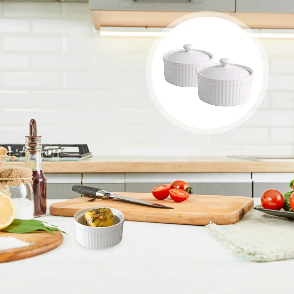 

2Pcs Round Ceramic Baking Utensils Heatconductive Pudding Cakes Dessert Bowls Fridge Oven Microwave Safe Pudding Baking Tools