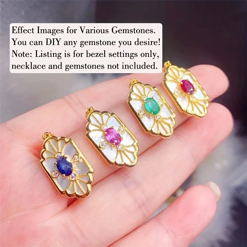 1pc natural shell decor sterling silver pendant, 5*7mm size, golden necklace bezel, DIY jewelry component for DIY jewelry making