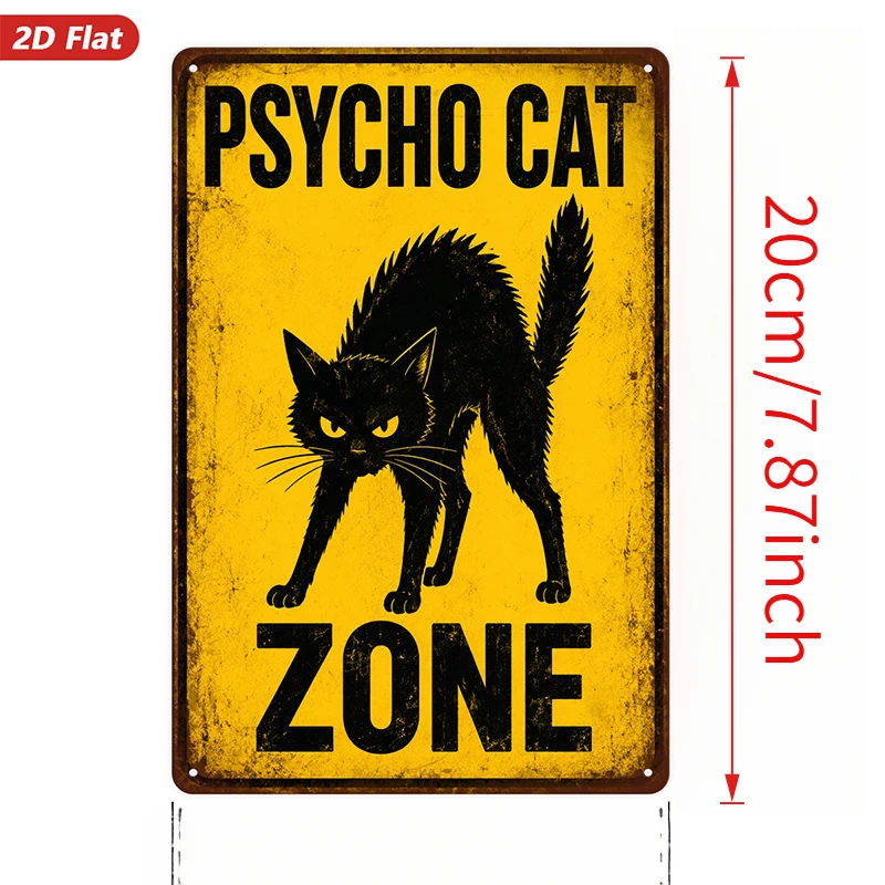 2D Flat Sign Wall Art, 1pc Pack, Psychological Cat Zone Decorative Art Print, Retro Style, Cat Theme, Suitable for Living Room,