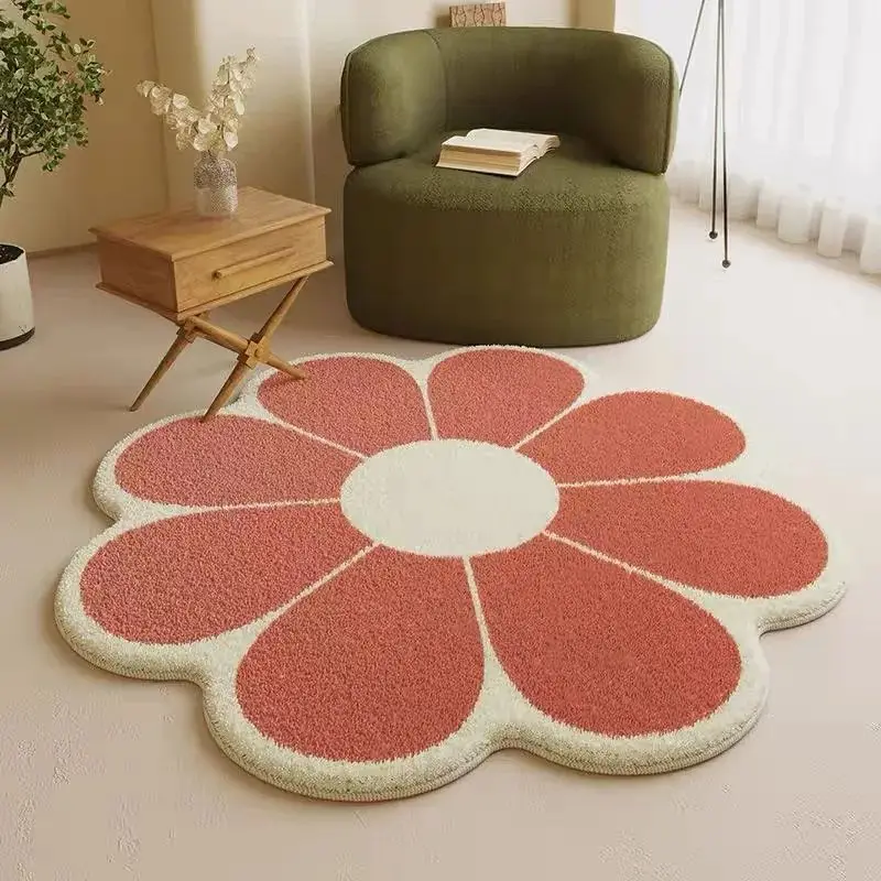 VIKAMA Nordic Imitation Cashmere Carpet Lovely Sun Flower Living Room Coffee Table Mat Special-Shaped Bedroom Bed Blanket
