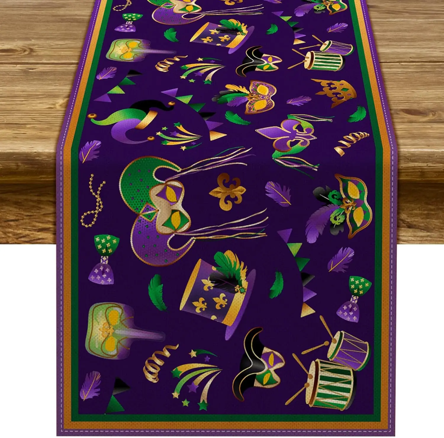 Mardi Gras Linen Table Runner New Orleans Masquerade Party Decor Carnival Mask Fleur De Lis Table Runners Dresser Scarf Decor