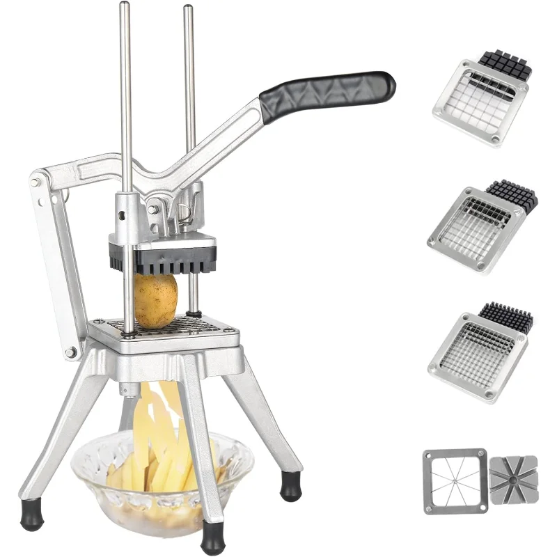 

ROVSUN Commercial Vegetable Chopper French Fry Cutter Stainless Steel w/ 4 Sizes Blades, Fruit Potato Slicer, 1/2", 3/8"