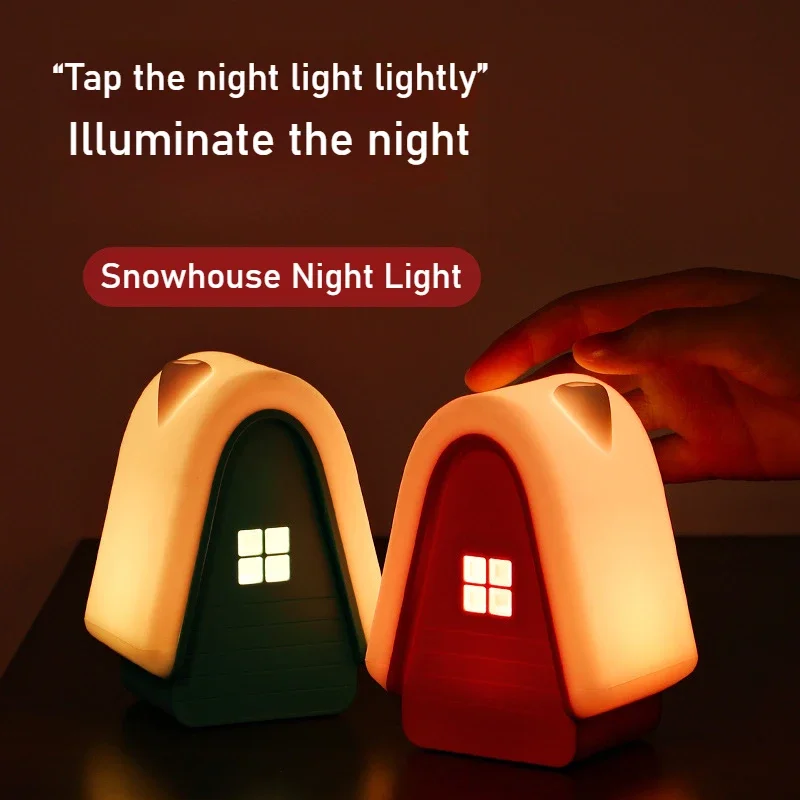 Luz nocturna de casa de nieve, Material de silicona inteligente, luz cálida, regalo creativo, decoración navideña, lámpara para dormir para dormitorio