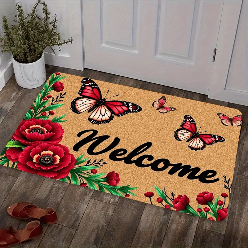 

Натуральный придверный коврик VIKAMA Welcome Garden: шумопоглощающий, противоскользящий, для прихожей, ванной комнаты, домашнего интерьера