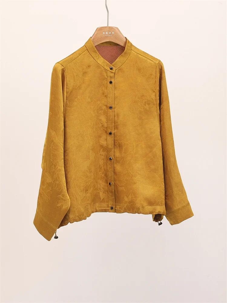 

Gold Embroidered Silk Red Cloud Cloth New Chinese Sle Women's irt Stand Collar Dstring Slimming Retro Summer irt
