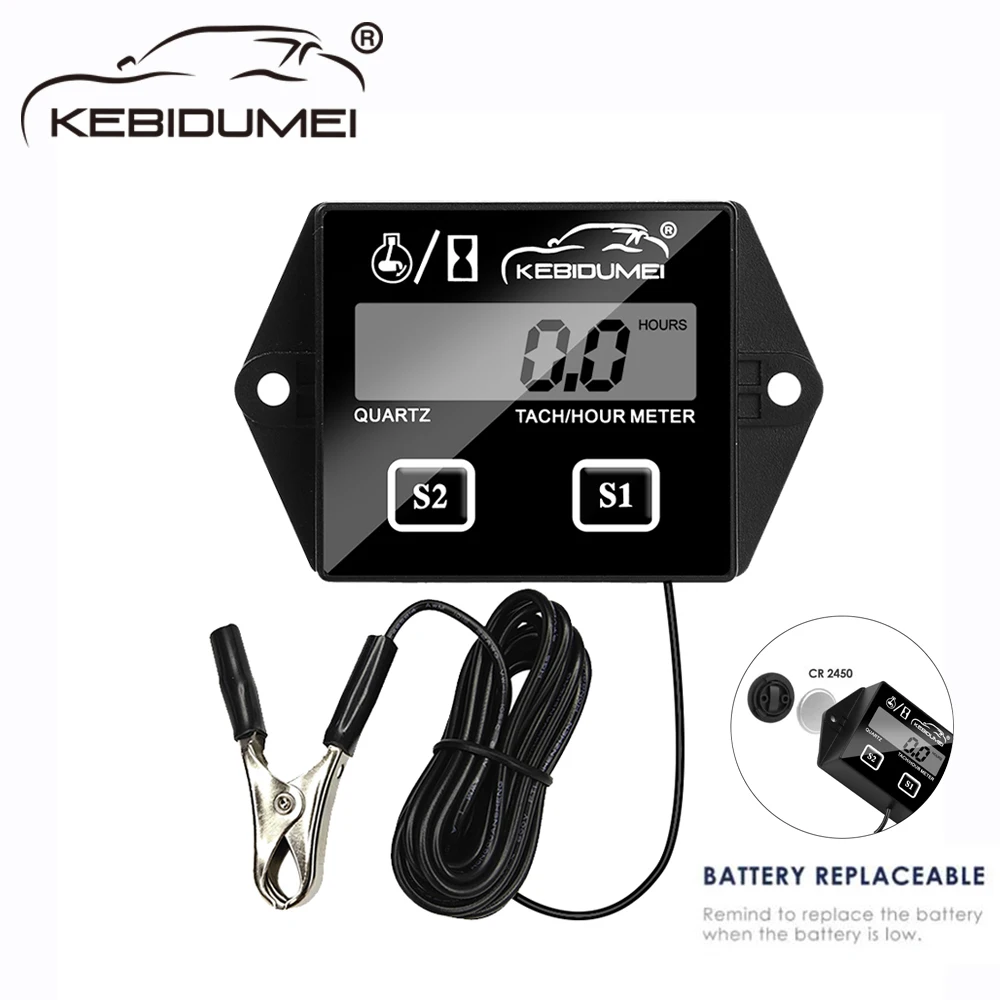 Kebidumei Digital Engine Tachometer Gauge Tach Hour Meter with clip Waterproof RPM For 2/4 Stroke Engine Motor Stroke Car Boat