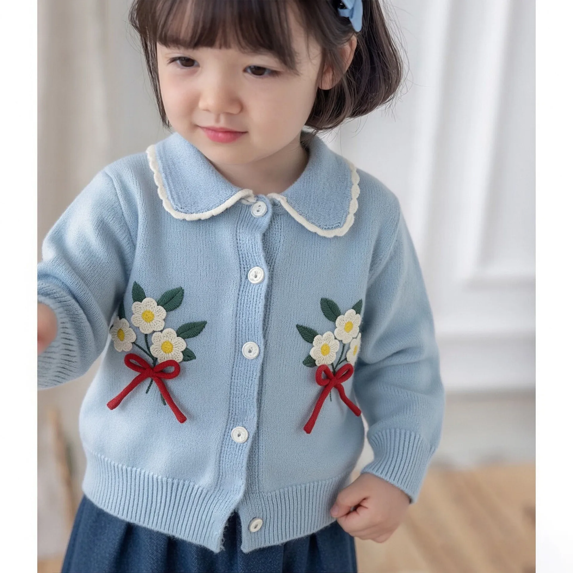 Neuer Herbstpullover mit Kragen für Säuglinge und Kleinkinder, hautfreundliches Oberteil für Babymädchen. – Detail 3
