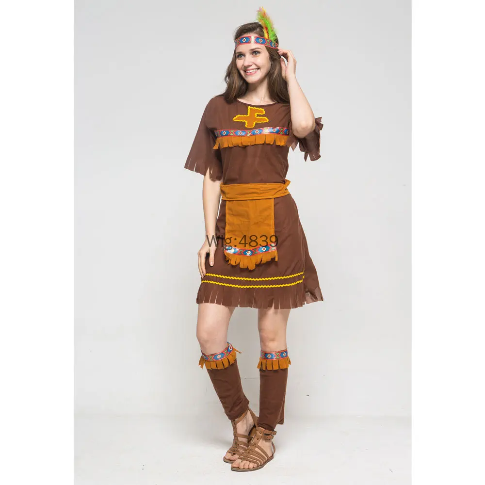 Halloween Costume Adult Couple Indian Native Clothes Women Men Primitive Man Caveman Costume Tassel Carnival Party Fancy Dress view 6