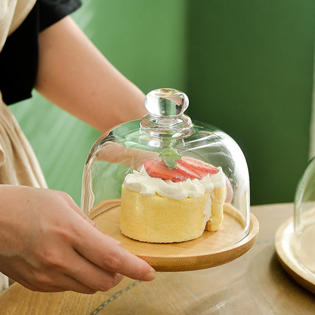 

Glass Covered Cake Pan Dessert Protective Holder with Dome Tray for Home Small Plate Food