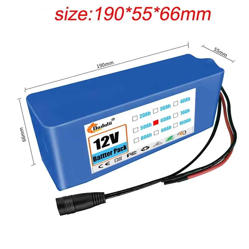 New 18650 3S10P 12V 60Ah Rechargeable Lithium Ion Battery Pack,For Electric Bike Hoverboard 12V Li-ion Battery +12.6V Charger