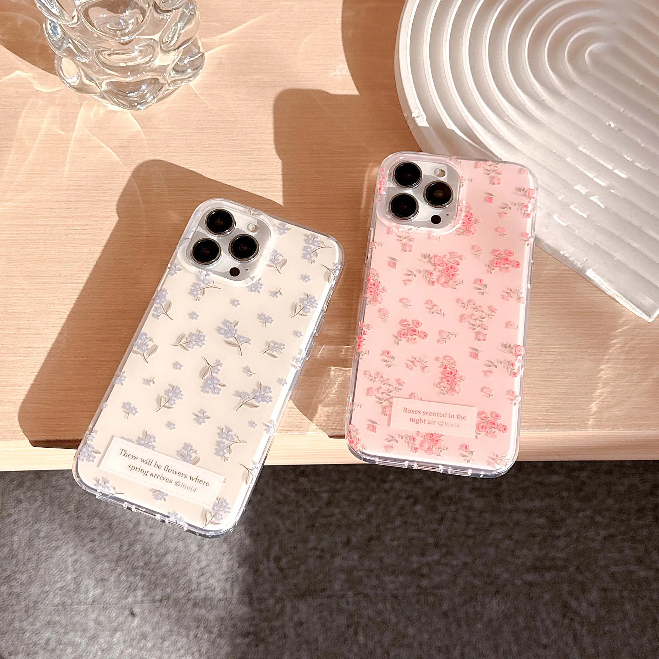 Pink blue white flower imd shockproof shell for iphone 15 16 pro max 11 12 13 pomax 14 plus cartoon cute phone case conque