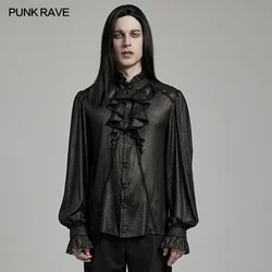 PUNK RAVE Men's Gothic Dark Print Sparkling Pleated Chiffon Gentleman Shirt Gorgeous Party Club Tops Designer Clothes Men