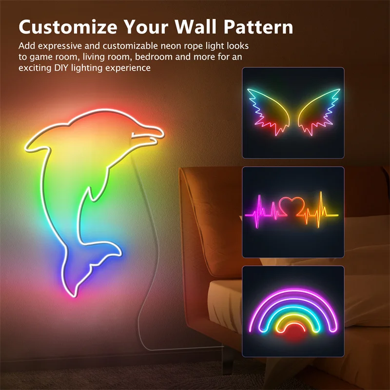 Luz de tira LED RGB Neon WiFi, lâmpada endereçável Dreamcolor, luz atmosférica, efeito avançado, 32, 8,5 pés, 12-24V, suporte Alexa