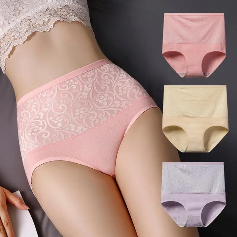 Embroidered Lace Printed Lady Briefs Seamless Women Underwear Stretch High Waist Underpants Comfortable wrap Hips Female Panties