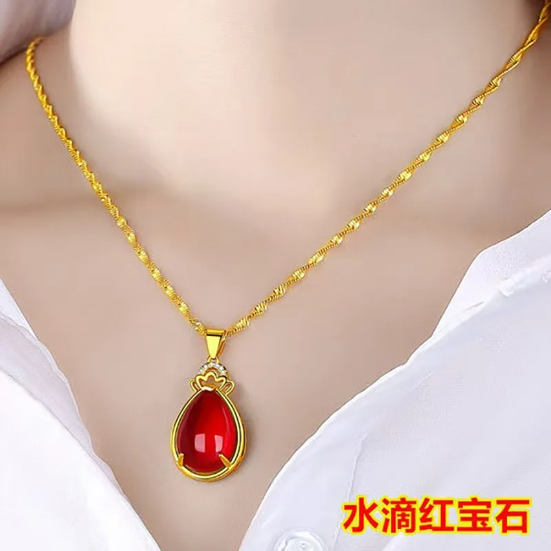 Luxury 24K 9999 Pure Gold real gold Women's Phoenix Gem Drop Pendant Necklace