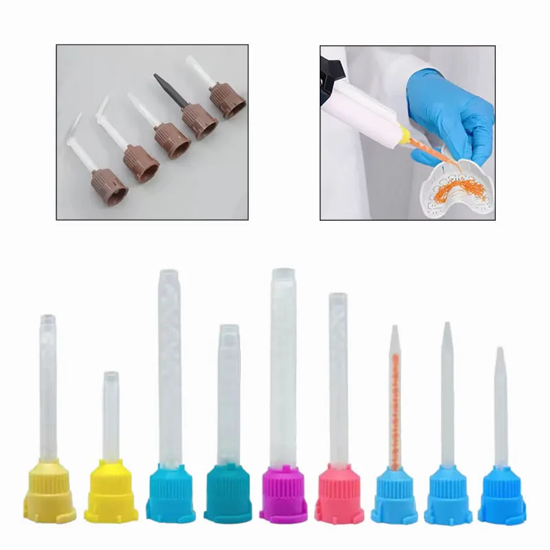 50/100Pcs Dental Silicone Rubber Mixing Tip Dental Impression Mixing Dispensing Gun Lab Whitening Denture Materials Mixing Tube