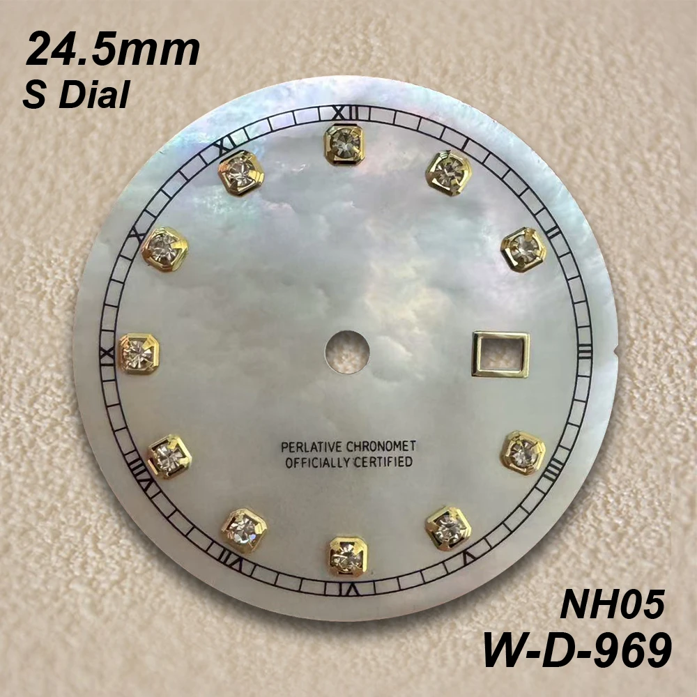 24.5mm S Logo Diamond Shell Dial Fit NH05 Movement Ladies White/Grey High Quality Watch Modification Accessories