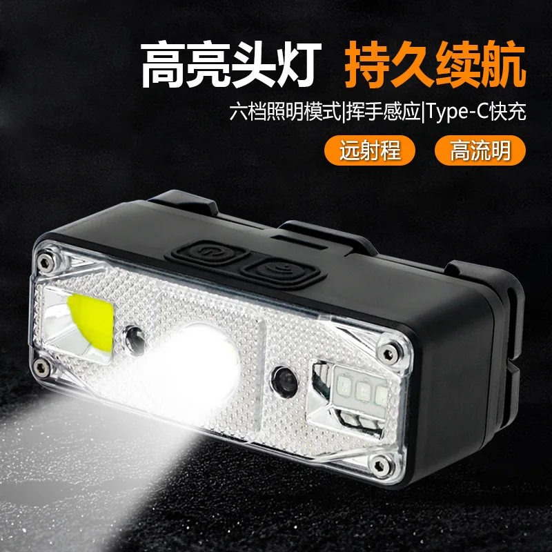 1PCS Multi Functional Outdoor Headlight USB Charging Gesture Sensing High and Low Beams