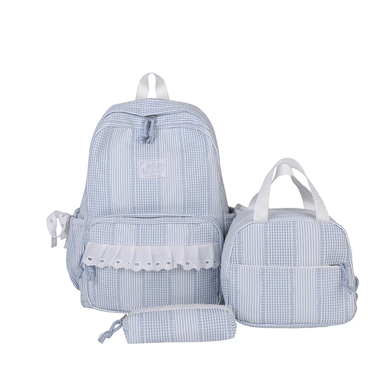 3Pcs Trendy Bag Set with Compartments&Lunch Pen Box Multi Pockets Daypack Cute Lightweight Backpacks Daily Tutoring Bags