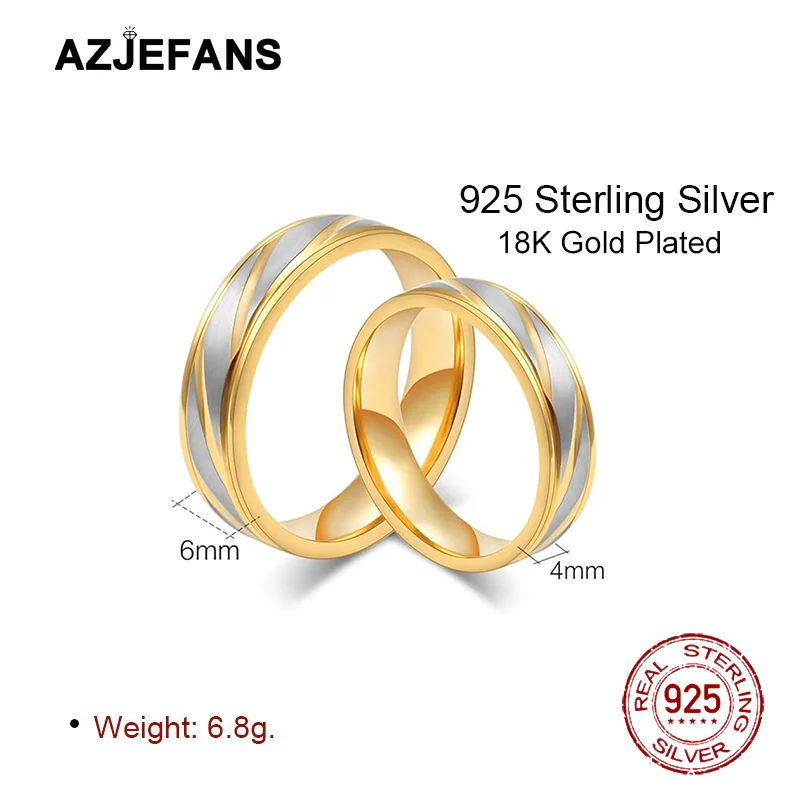 Couple's 925 Sterling Silver 18K Gold Plated Wave Pattern Rings
