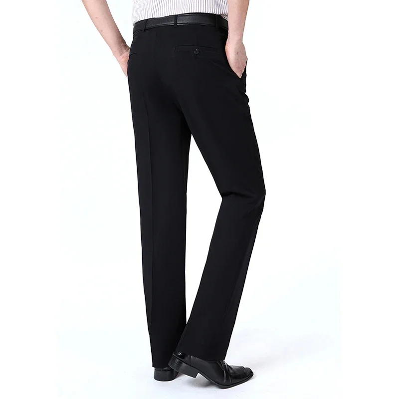 Pantalones finos de negocios para hombre, traje Formal de gran tamaño, negro, transpirable, holgado, clásico, para oficina