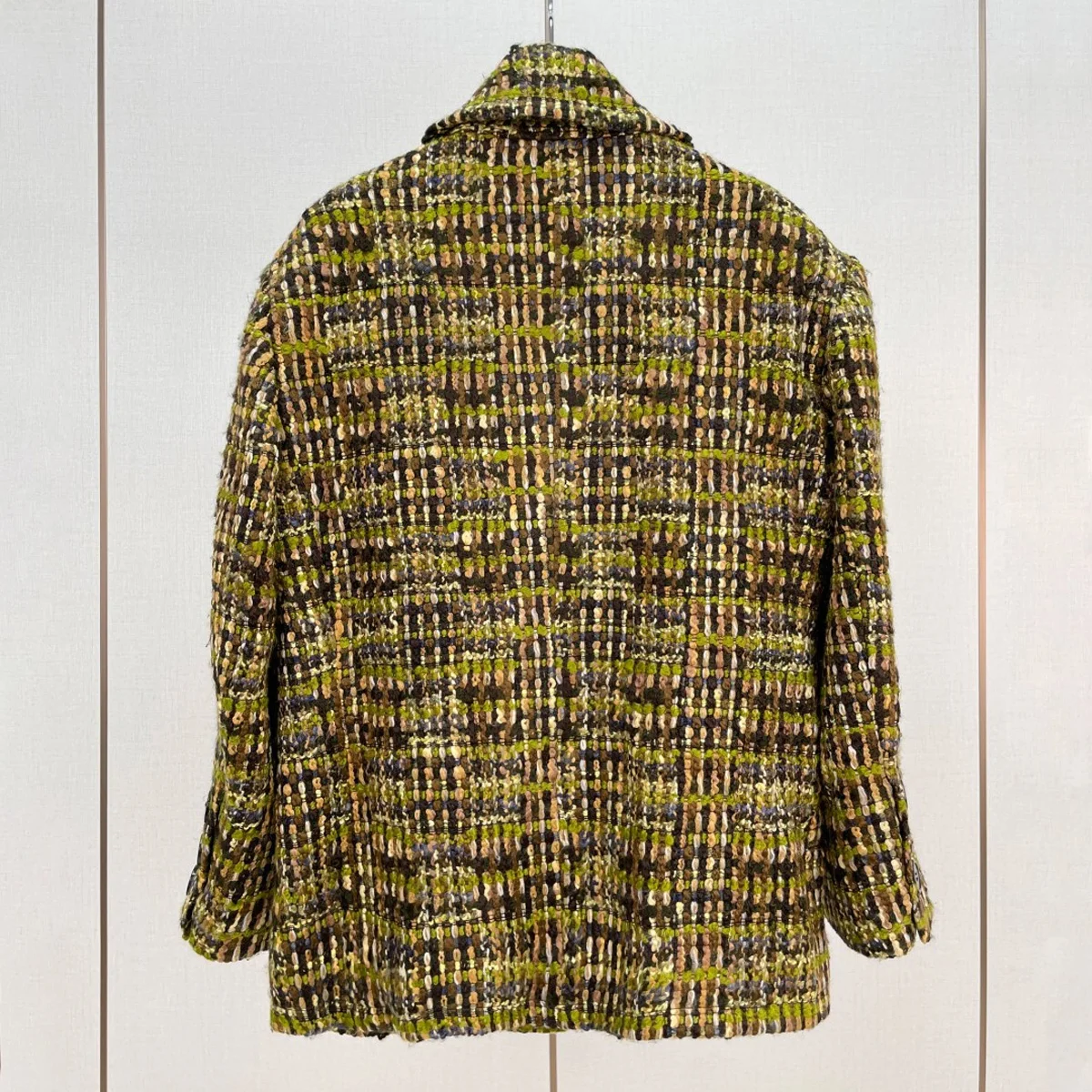 High Quality Women Colorful Tweed Notched Lapel Blazer, Single Button Plaid Long Sleeve Loose Jacket lyt134416