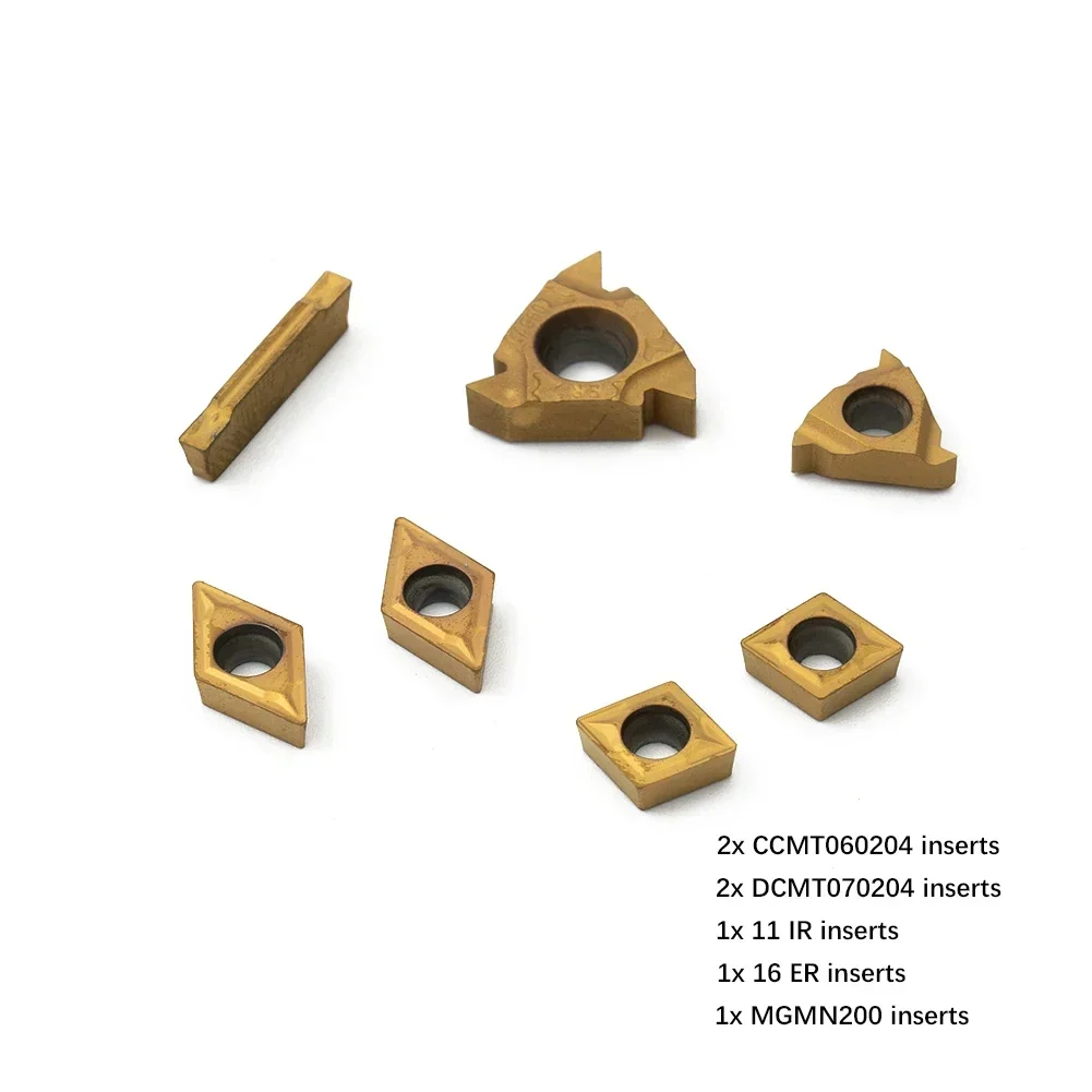 7Pcs Turning Tools Carbide Inserts Set For 12mm Shank Lathe Boring Bar Holder Set Kit CCMT060204/11IR/16ER/MGMN200/DCMT070204