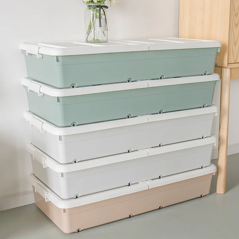 Underbed storage box, flat plastic clothing storage box, divine tool, under bed sorting box, drawer style with wheels