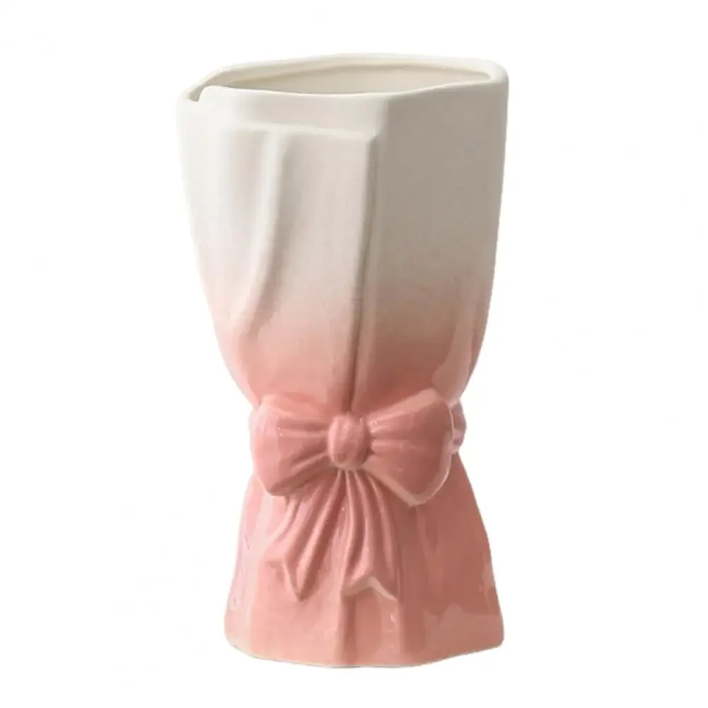 Ceramic Flower Vase with Bow Donut Shape Vase Flower Arrangment for Wedding Valentine's Day Home Decor