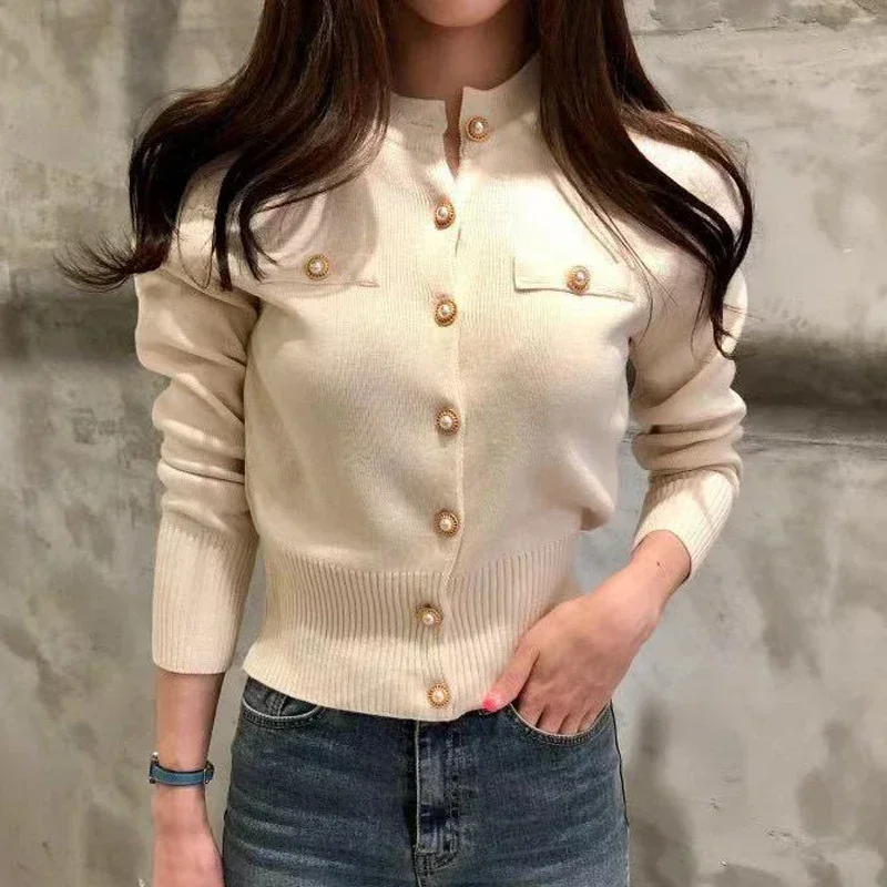 Crop top sweater Embroidery Harajuku Knitted Single Breasted Cropped Cardigan Women Autumn Long Sleeve Turn Down Collar Sweater