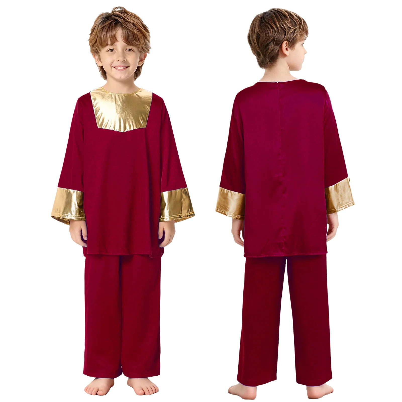 

Boys Girls Worship Liturgical Praise Dance Costume Kids Church Choir Christian Outfits Long Sleeve Pastor Priest Tops Pants Sets