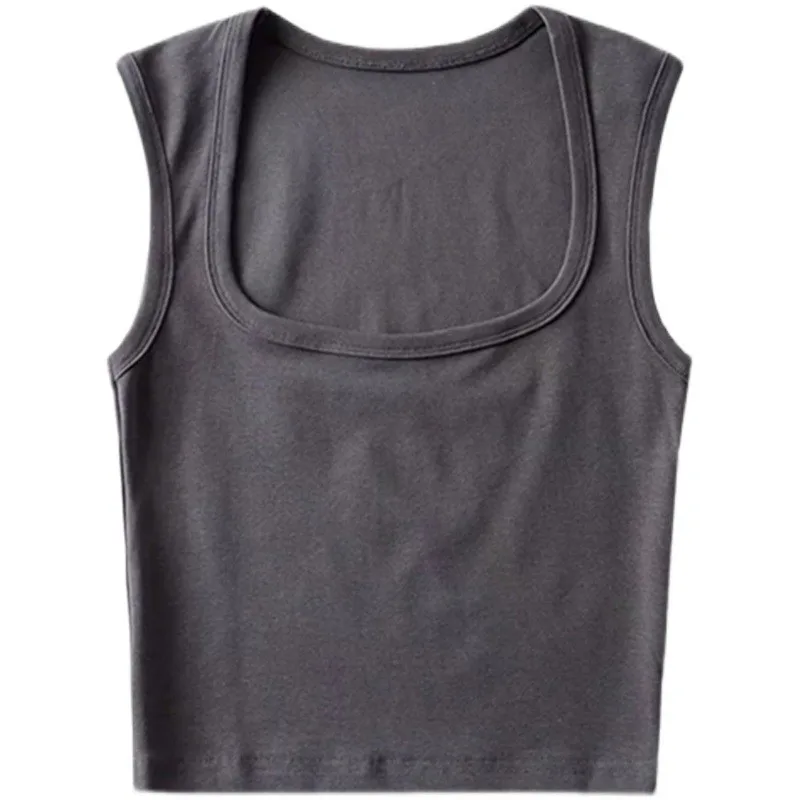 Top Curto Básico F, Regata com Decote Profundo, Csa de Verão Vintage em Cor Pura, Cseta com Exposição do Umbigo ...