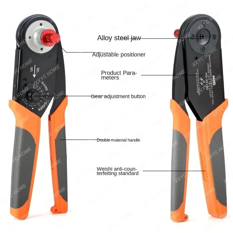 IWISS HD-2612 Hand Crimping Plier Aviation pin wire crimper Adjustable Crimper Tools AWG26-12 for Solid pin/Heavy duty Pin
