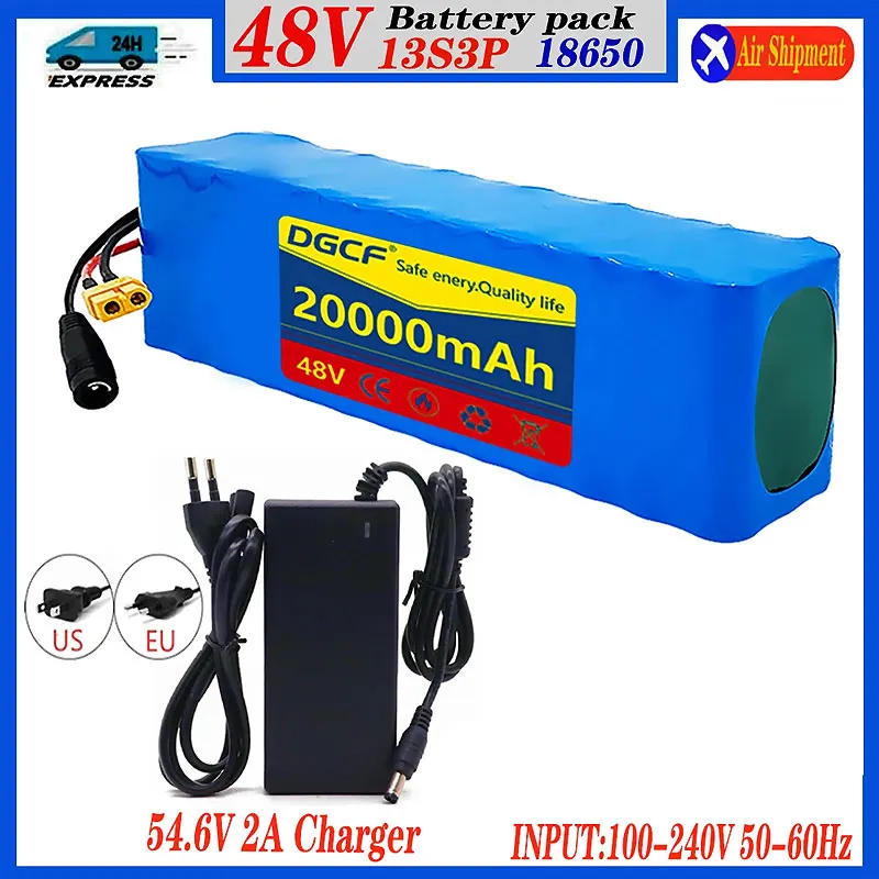 

2025 New 48V 30Ah 2000W 13S3P DC/T Lithium Ion Battery Pack Suitable for 48V motors with BMS+54.6V Charger